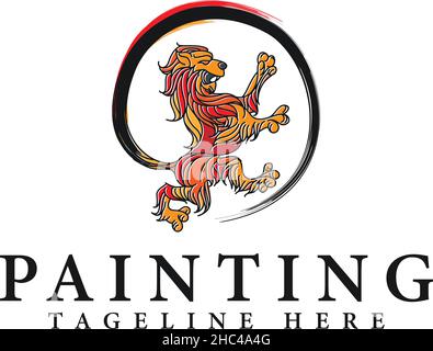 Modern design colorful PAINTING lion logo design Stock Vector