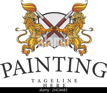 Modern design colorful PAINTING lion logo design Stock Vector