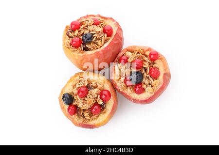 Tasty baked apples isolated on white background Stock Photo