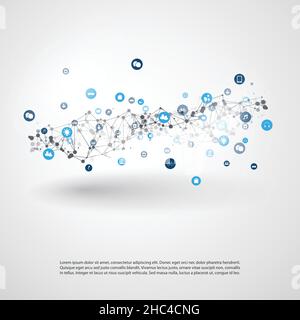 Internet of Things, Cloud Computing Design Concept with Icons - Digital Network Connections, Technology Background Stock Vector
