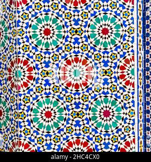 Tile mosaics on the wall of the royal palace in Fès, Oulad Tayeb, Morocco Stock Photo