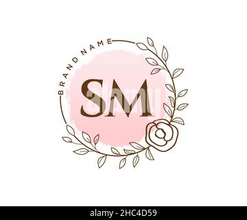 SM feminine logo. Usable for Nature, Salon, Spa, Cosmetic and Beauty Logos. Flat Vector Logo Design Template Element. Stock Vector