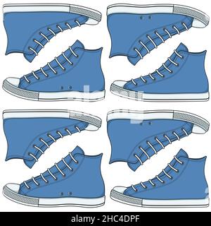 Seamless pattern with blue sneakers, gumshoes. Vector color background. Stock Vector