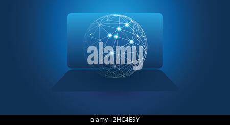 Global Networks Design with Wireframe Globe and Laptop - Vector Template for Your Business Stock Vector