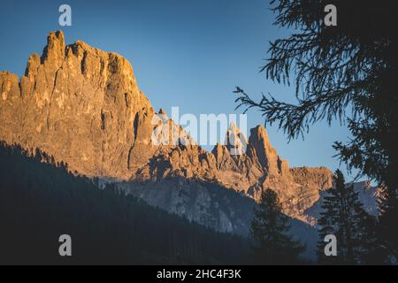 sunset over the dolomites mountains of pale di san martino Stock Photo