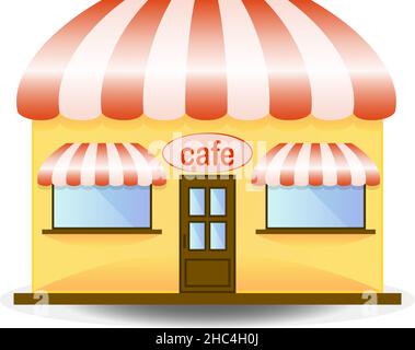 Cafe face view of building with showcase entrance and signboard lettering Stock Vector