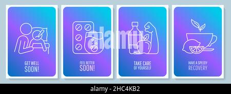 Recovery blue gradient postcard with linear glyph icon set Stock Vector