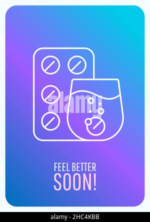 Feel better soon blue gradient postcard with linear glyph icon Stock Vector