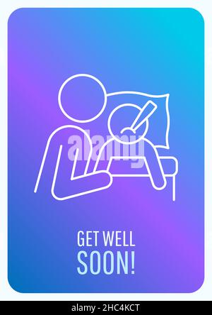 Get well soon blue gradient postcard with linear glyph icon Stock Vector