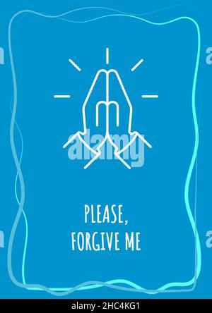 Please forgive me blue postcard with linear glyph icon Stock Vector