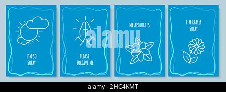 Sorry blue postcard with linear glyph icon set Stock Vector