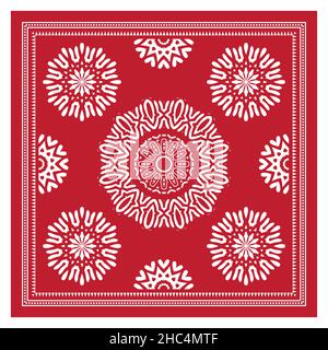 Bandana Shawl, Tablecloth Fabric Print, Silk Neck Scarf, Kerchief Design, Ornament Paisley, Square Pattern Stock Vector