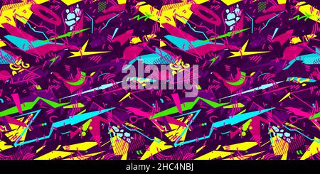 Street Art Seamless Urban Cyberpunk Abstract Graffiti Style Pattern Vector Illustration Background Art Stock Vector