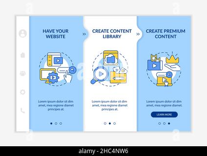 Video on demand blue and white onboarding template Stock Vector