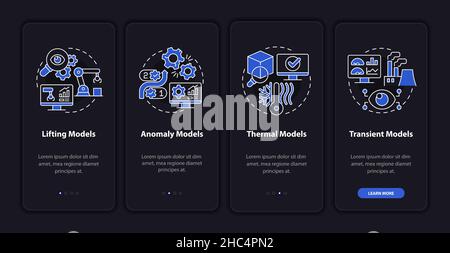 Digital twin models night mode onboarding mobile app screen Stock Vector