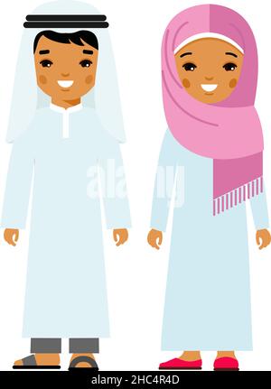 Set of cartoon different arab people in flat colorful style. Stock Vector