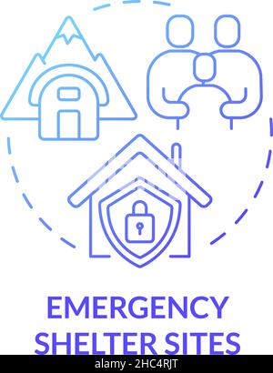 Emergency shelter sites blue gradient concept icon Stock Vector