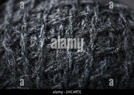 Gray threads of natural wool close-up in full screen. Macro Stock Photo