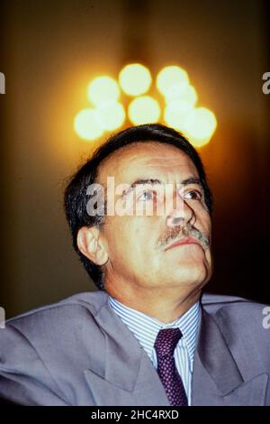 Archives 90ies: Henri Nallet, French Keeper of the Seals, attends National Congress of French National Magistrates Union, Lyon, France, 1990 Stock Photo