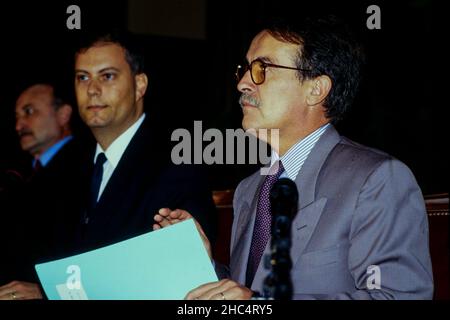 Archives 90ies: Henri Nallet, French Keeper of the Seals, attends National Congress of French National Magistrates Union, Lyon, France, 1990 Stock Photo