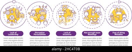 Teamwork failing reasons purple circle infographic template Stock Vector