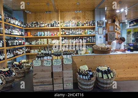 Wine shop at Mercato Centrale an indoor Food market in Florence. Italy. Stock Photo