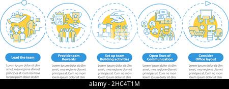 Promoting teamwork in workplace blue circle infographic template Stock Vector