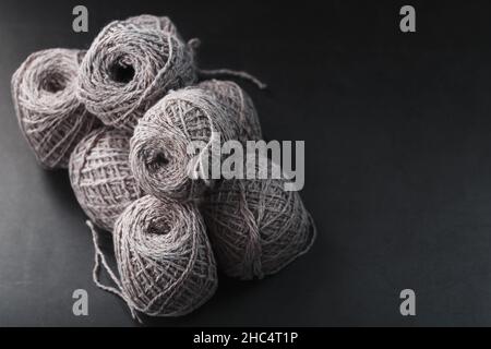 Light brown yarn made of natural sheep wool. Needlework Stock Photo