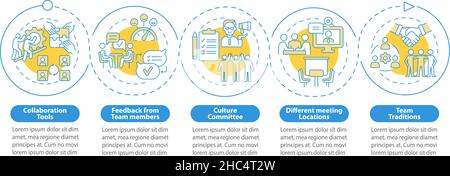 Teamwork improving tips blue circle infographic template Stock Vector