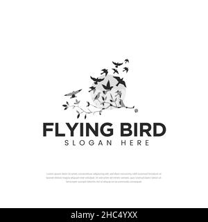 Flying birds in flocks under the moon design logo, symbol, icon, flying bird illustration design template, vector Stock Vector