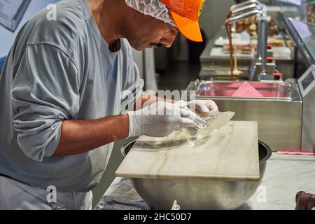 Visiting Maison Cailler chocolate museum in Broc, Switzerland Stock Photo