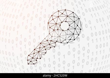 3d Key low poly symbol with binary code background. Security, secret, private design vector illustration. Key polygonal symbol for homepage design Stock Vector