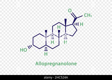 Allopregnanolone chemical formula. Allopregnanolone structural chemical formula isolated on transparent background. Stock Vector