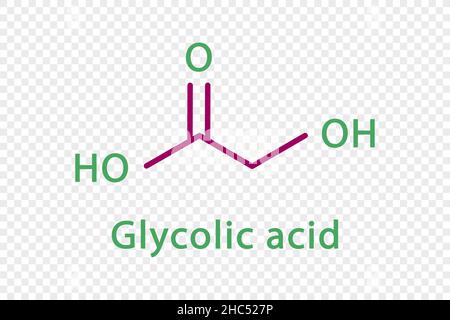 Glycolic acid chemical formula. Glycolic acid structural chemical formula isolated on transparent background. Stock Vector