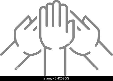 Stack of three hands line icon. Team, unity, friendship symbol Stock Vector