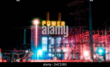 Night city lights. Bright and colorful illumination. Stock Photo