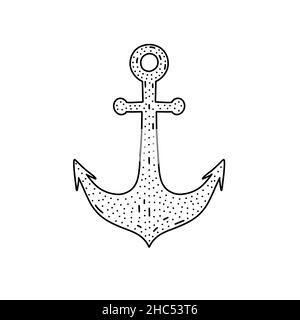 Hand drawn anchor icon in doodle style. Cartoon anchor vector icon for web design isolated on white background Stock Vector