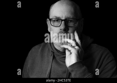 low key black and white portrait Stock Photo