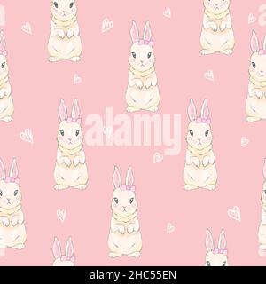Seamless pattern with cute cartoon bunny. Baby pattern. Stock Vector