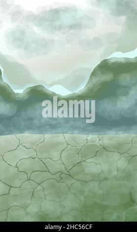 Abstract landscape. Interior poster with mountain views. Gray-green tones. Misty DAWN. Sunrise in the mountains. Vector illustration. Stock Vector