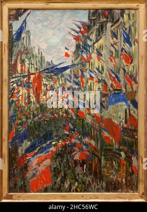 La Rue Saint Denis a Paris, fete du 30 juin 1878. Peinture a l'huile sur toile de Claude Monet (1840-1926 ). Rouen, Musee des Beaux Art de Rouen. Stock Photo