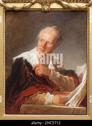 Portrait de Denis Diderot (1713-1784), ecrivain, philosophe, encyclopediste francais, peinture de Jean Honore Fragonard (1732-1806), montrant Diderot Stock Photo