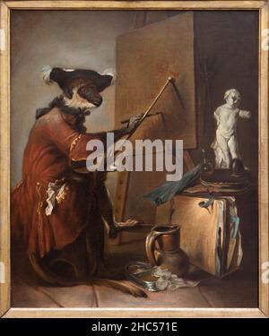 Le Singe peintre, peinture de Jean Simeon Chardin (1699-1779), realisee vers 1739, ayant eu pour pendant un Singe antiquaire, aujourd'hui disparu, com Stock Photo