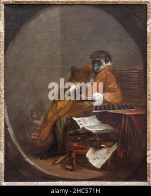 Le Singe antiquaire, peinture de Jean Simeon Chardin (1699-1779), realisee vers 1726, ayant eu pour pendant un Singe peintre, aujourd'hui disparu, Au Stock Photo