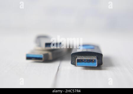 USB flash drive on pink background close up  Stock Photo