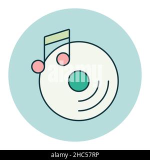 Disc and music note color flat vector icon. Music sign. Graph symbol for music and sound web site and apps design, logo, app, UI Stock Vector