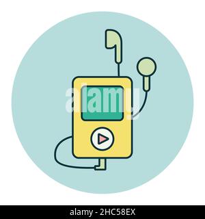 Media player with headphones color vector flat icon. Music sign. Graph symbol for music and sound web site and apps design, logo, app, UI Stock Vector