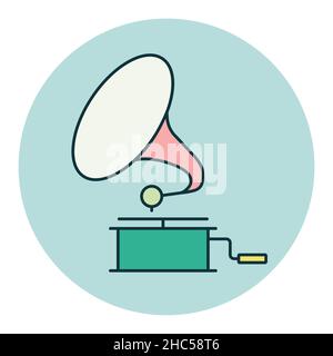 Gramophone color vector flat icon. Music sign. Graph symbol for music and sound web site and apps design, logo, app, UI Stock Vector