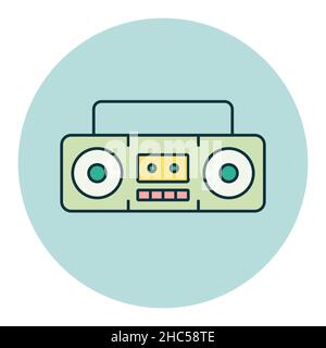 Boombox cassette stereo recorder retro design from the eighties color flat vector icon. Graph symbol for music and sound web site and apps design, log Stock Vector
