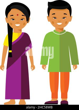 Vector illustration of india monk and woman. Stock Vector